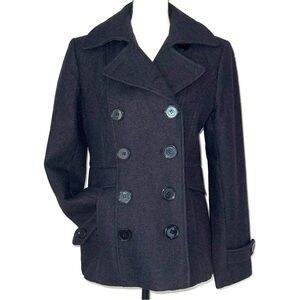 Giacca Women’s Black Double-Breasted‎ Wool Peacoat Jacket size medium Winter Y2K